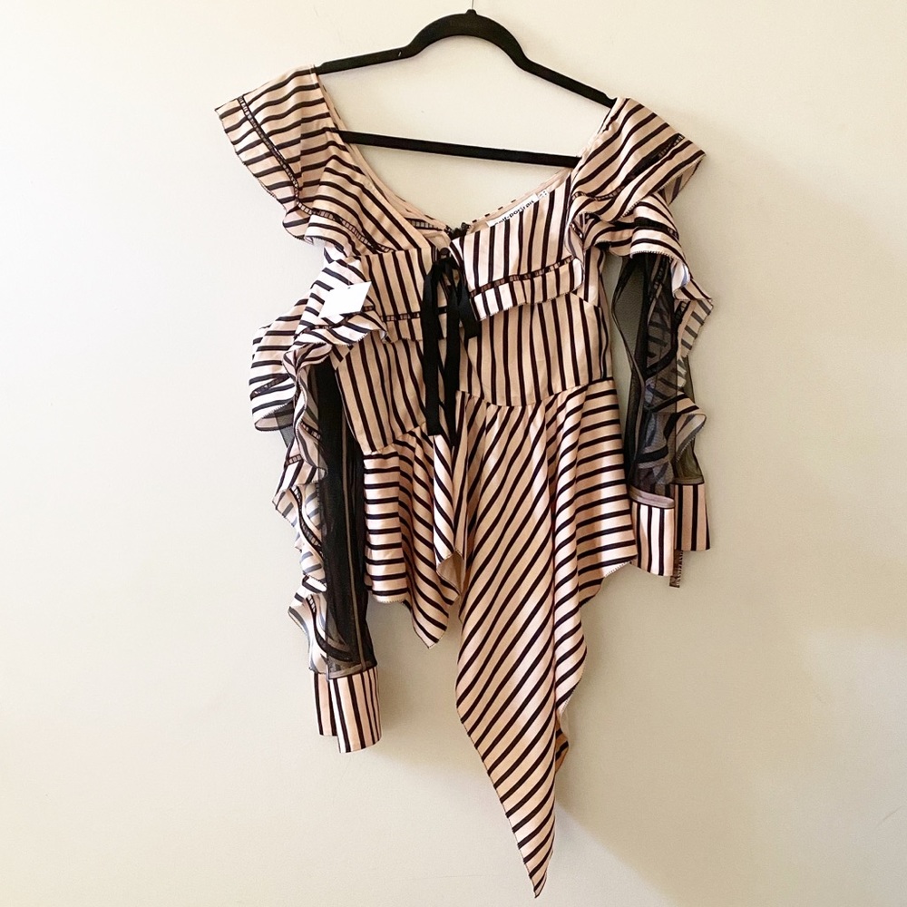 Self Portrait | black striped off shoulder top - Picture 2 of 5